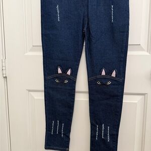 Girl’s Cat Embroidered Jean Leggings size 9-10